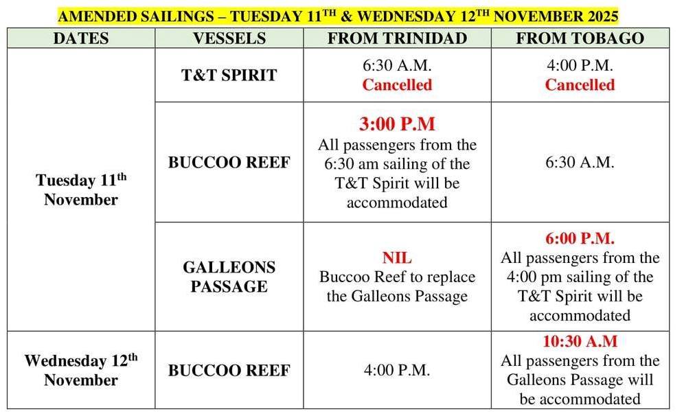 revised sailings