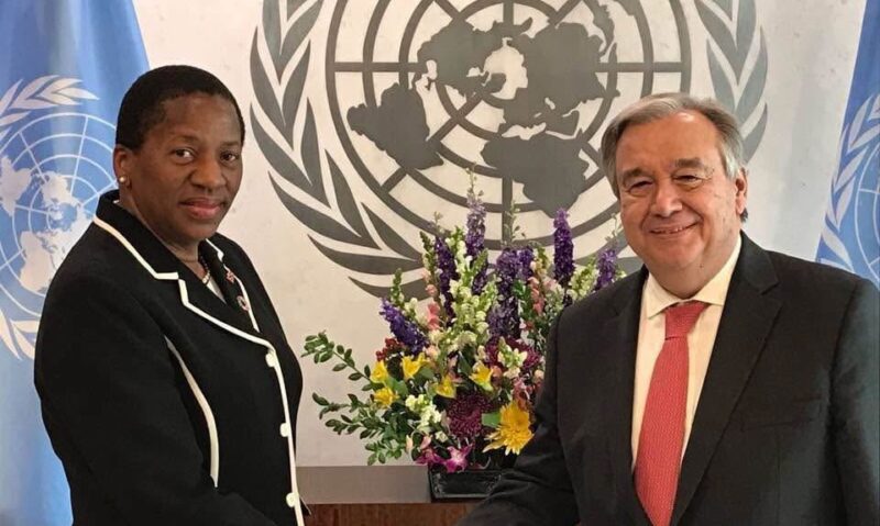 Pennelope Beckles and Antonio Guterres
